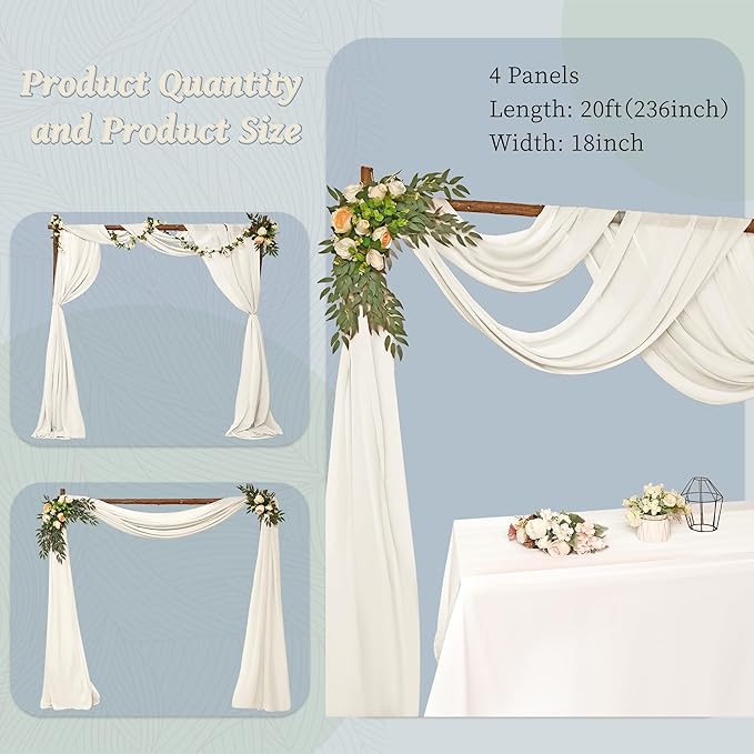 6 Panels Ivory Wedding Arch Drapery 28" x 20Ft Wedding Arch Draping Fabric - Image 5