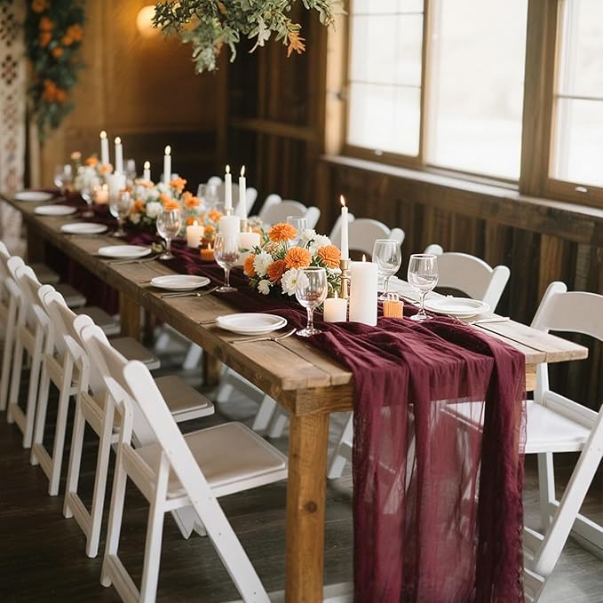 6 Pack Burgundy Table Runner Cheesecloth Gauze Red Table Runner 35x120 Inch - Image 6