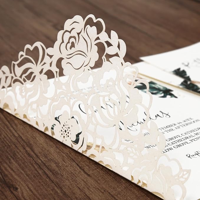 DORIS HOME 50pcs Laser Cut Wedding Invitation Pockets - Image 5