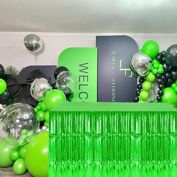 Green Streamers Party Decorations, 2 Packs Green Table Skirts Metallic Foil - Image 7