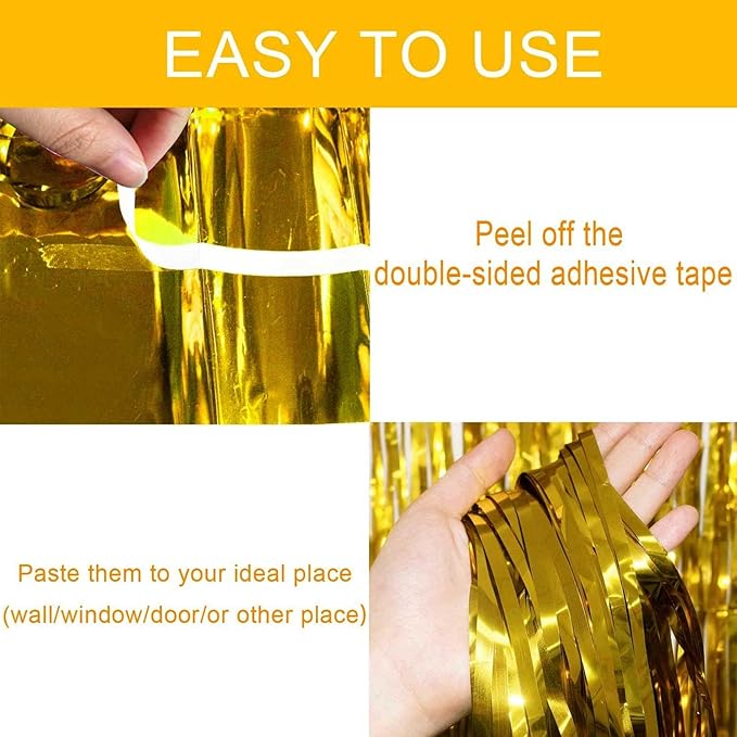 4 Pack Gold Foil Fringe Curtain Backdrop, 3.28Ft x 8.2Ft Metallic Tinsel Foil - Image 3