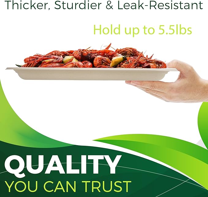 50 Pack Brown 14" Heavy Duty Disposable Rectangle Food Trays, Compostable Extra - Image 4