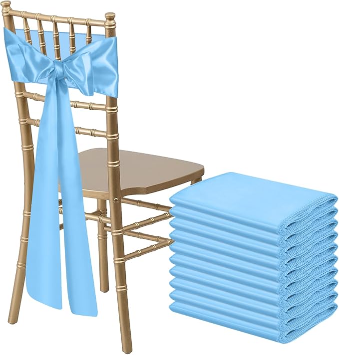 10 PCS Baby Blue Satin Chair Sashes Bows Universal Chair Ribbon Ties Back Sash by LooksForwardtoSeeingYou