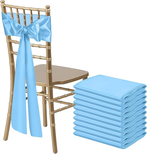 10 PCS Baby Blue Satin Chair Sashes Bows Universal Chair Ribbon Ties Back Sash by LooksForwardtoSeeingYou