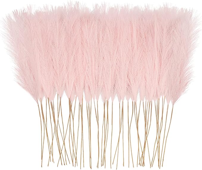 50pcs Pink Faux Pampas Grass Decor, 21.6" Short Artificial Pompous Grass Floral by ObbsieDirect