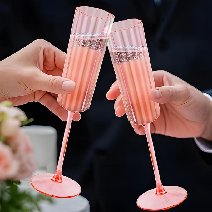 Ciaell 24 Pack Pink Plastic Champagne Flutes - 6 Oz Flower Wavy Champagne - Image 6