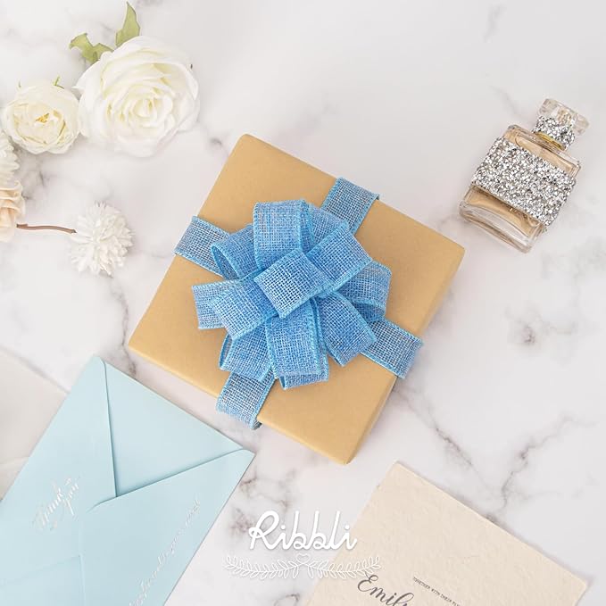 Ribbli Baby Blue Burlap Wired Ribbon, 1 Inch x Continuous 20 Yard, Wired Edge - Image 3