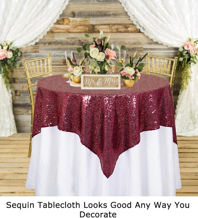 ShinyBeauty Sequin Tablecloth Wine Table Linen Burgundy Table Cover 36x36 - Image 6