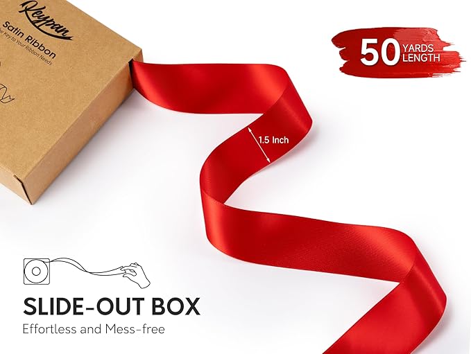 Red Satin Ribbon 1-1/2 Inch x 50 Yards Double-Faced Ribbons - Image 2