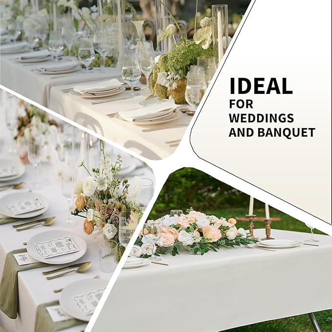 Ivory 6 Pack Polyester Table Cloth 60 x 126 Inch, Rectangle Tablecloths - Image 6
