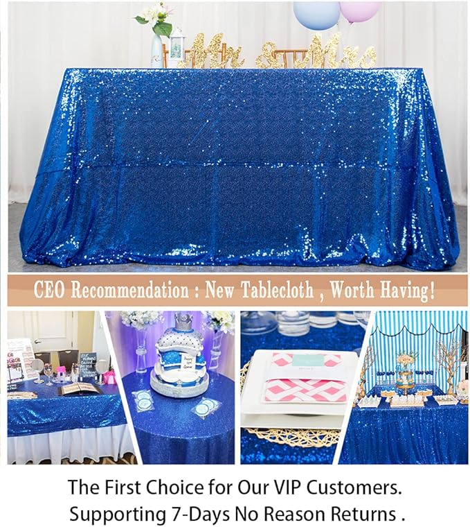 ShinyBeauty Square Tablecloth 72x72-Inch Sequin Tablecloth Overlay Royal Blue - Image 5