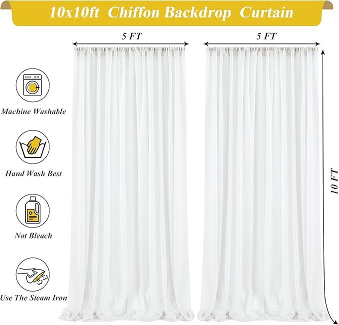 10x10ft Cream White Chiffon Backdrop Curtain - Image 6