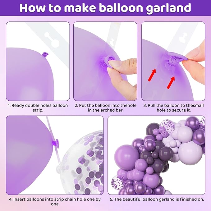 Amandir 153pcs Purple Balloon Garland Arch Kit, Different Sizes 18 12 10 5 inch - Image 3