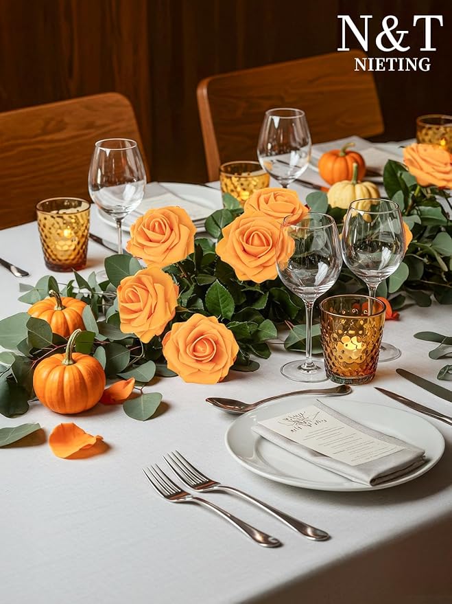 N&T NIETING Artificial Flowers, Fake Flowers Orange Roses Perfect - Image 4