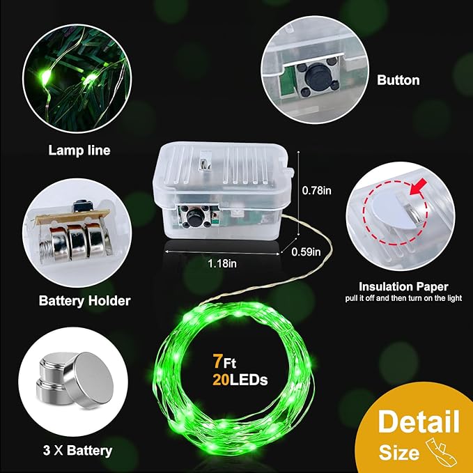 pozzolanas 24 Pack Green Battery Operated String Lights - 7ft Waterproof Fairy - Image 4