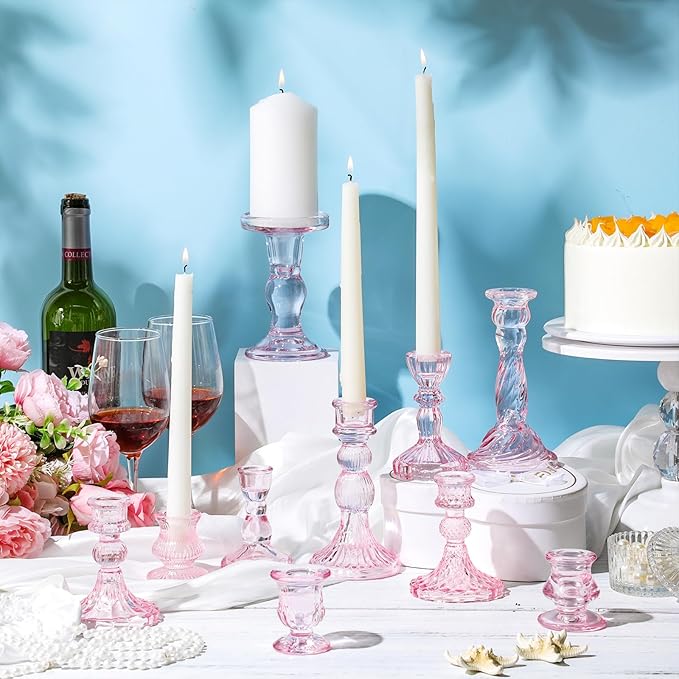 Mumufy 10 Pcs Glass Crystal Taper Candle Holders Clear Glass Candlestick Holder - Image 5