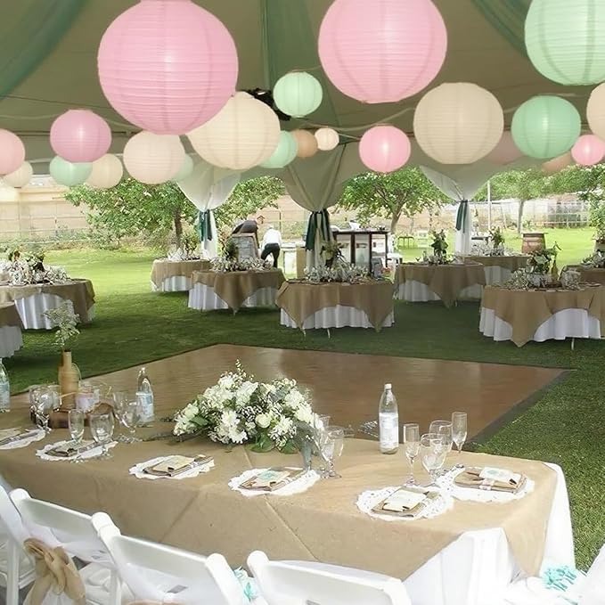 Sage Green Pink Paper Lanterns Decorative 12pcs Wedding Hanging Decorations - Image 6