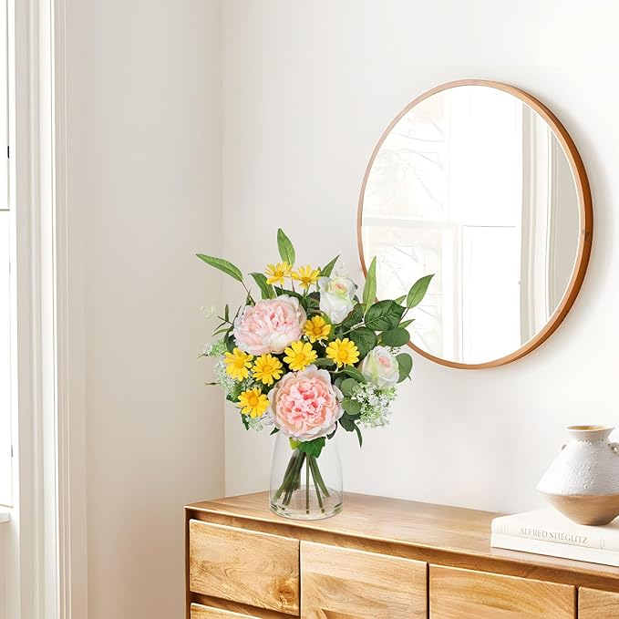 Briful Artificial Flowers in Vase, Mixed White Rose Pink Peony Yellow Daisy and - Image 5