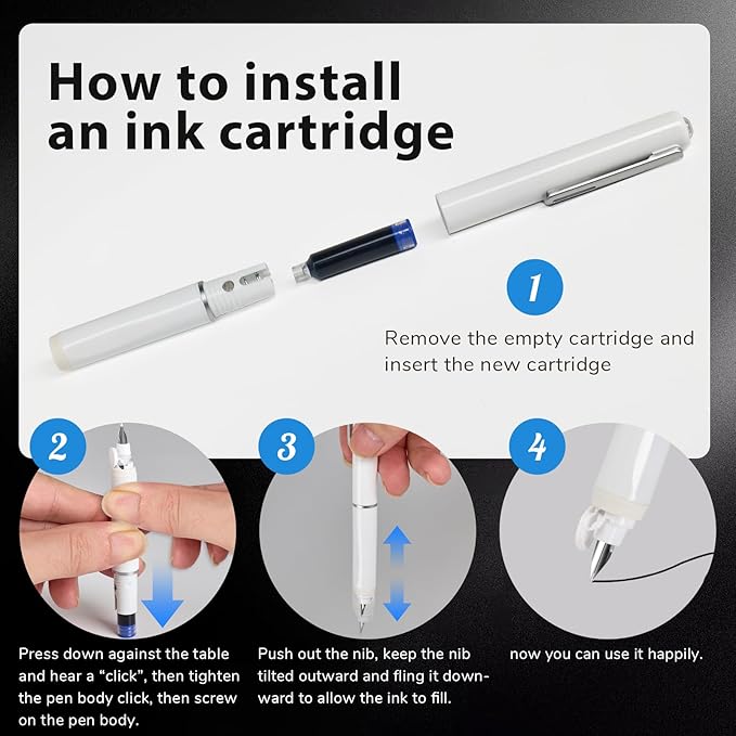 Retractable Fountain Pen Set, Click Fountain Pen Fine Nib, Capless Fountain Pen - Image 3