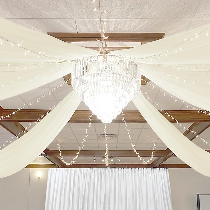 6 Panels Ivory Ceiling Drapes for Wedding 5ftx10ft Chiffon Fabric Arch Draping - Image 7