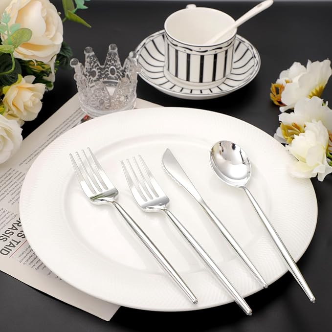SUT 300Pcs Silver Plastic Cutlery, 100 plastic Spoons, 100 plastic Knives Heavy - Image 7