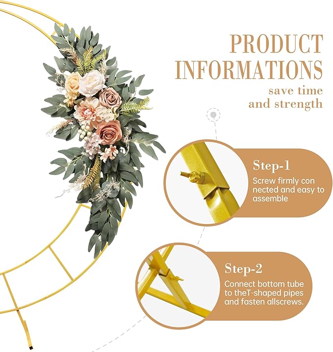 5.9 Feet Moon Shaped Wedding Arch Backdrop Stand Gold Frame - Image 2