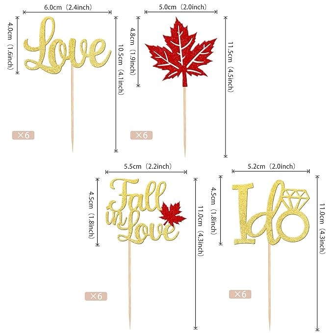 24 PCS Fall in Love Cupcake Toppers Glitter Maple Leaves Love I Do Cupcake - Image 2