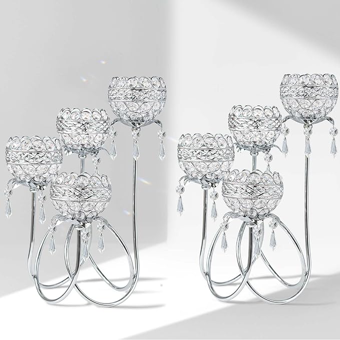 4 Arms Crystal Candelabra Tealight Holder by kehail