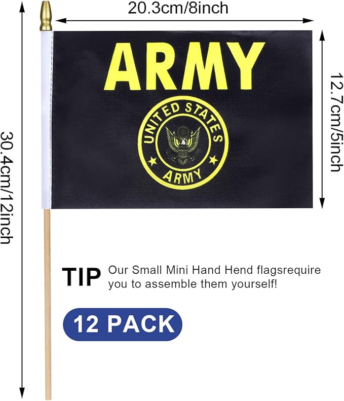 12Pcs Small USA Gold Crest Flags on Wooden Stick Mini Military Flag Hand Held - Image 2