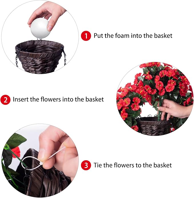 Artificial Fake Red Hanging Flowers Plants Baskets - Image 5