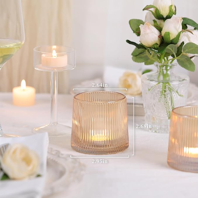 DARJEN Gold Ribbed Tealight Votive Candle Holders- 6Pack Glass Candle Holders - Image 6