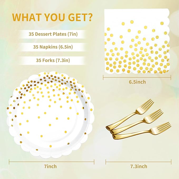 Gold Plates and Napkins Party Supplies 35 7inch disposable dessert plates - Image 3