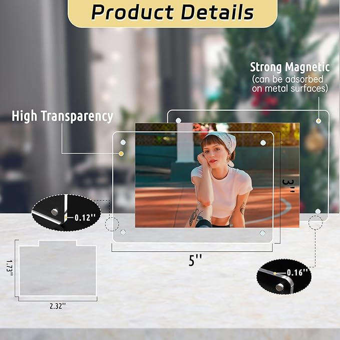 6 Pack Acrylic Magnetic Picture Frames 3x5, Refrigerator and Desktop Photo - Image 2