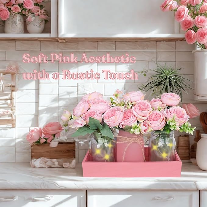 Rustic Pink Mason Jar Centerpiece - Image 4