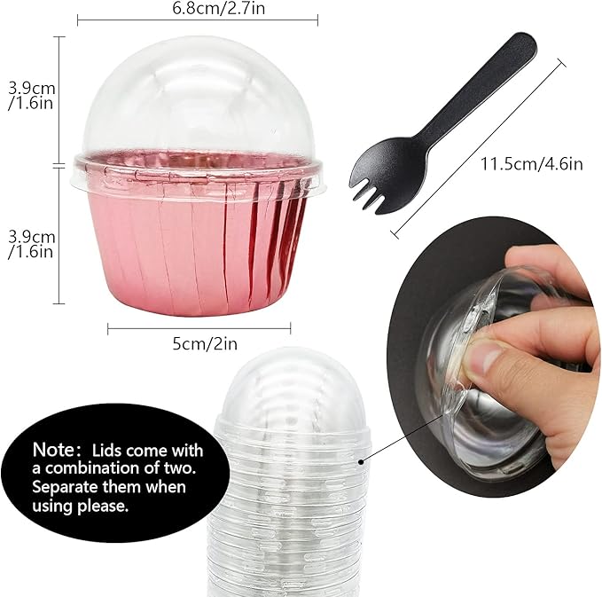 Cupcake Liners with Dome Lids 100Pack, Free-Air 3.5Oz Mini Foil Baking Cups - Image 2
