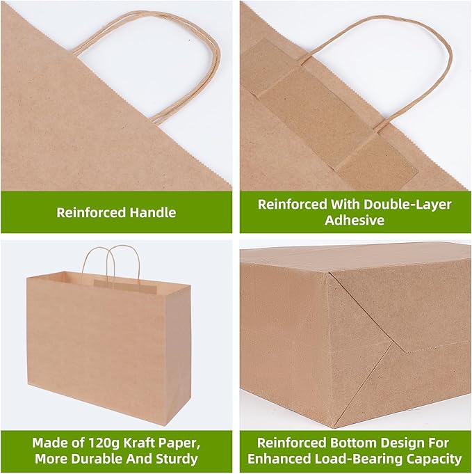 Johuivo Brown Paper Bags with Handles, Recyclable Kraft Gift Bag and Retail Bag - Image 5