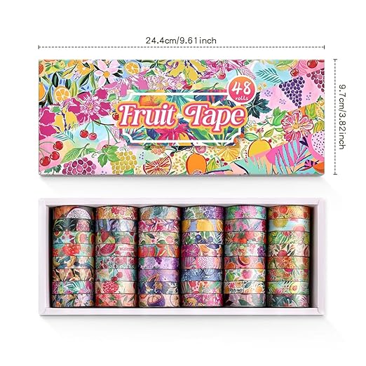 48 Rolls Fruit Theme Washi Tape Set, Writable Decorative Tapes - Image 8