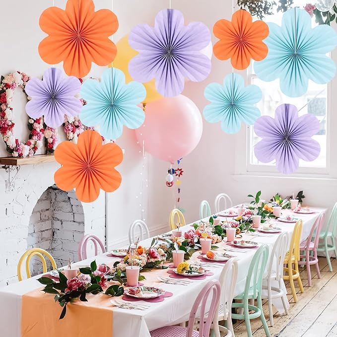 SUNBEAUTY 9 PCS Flower Party Decorations Paper Fans Classroom Decoration Paper - Image 7