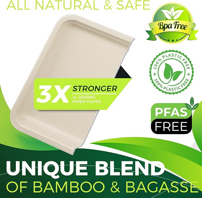 50 Pack Brown 14" Heavy Duty Disposable Rectangle Food Trays, Compostable Extra - Image 3