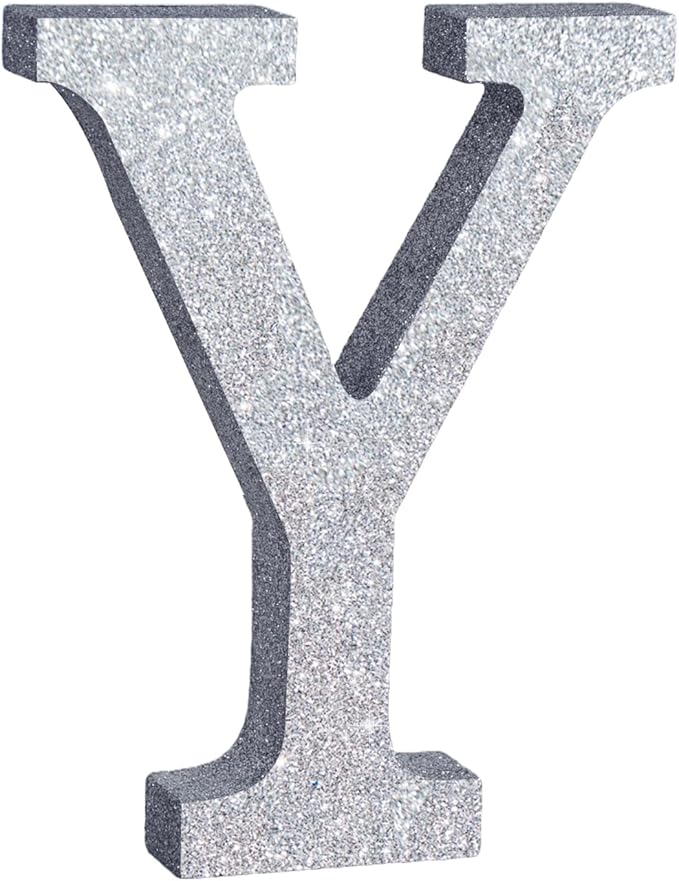 TONIFUL 8 Inch Silver Glitter Letter Y Table Centerpiece A-Z Silver Birthday by TONIFUL