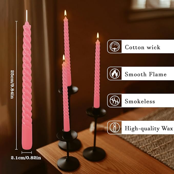 12-Pack Pink Spiral Taper Candles – 10 Inch Elegant Dripless & 10-Hour Burn – - Image 6