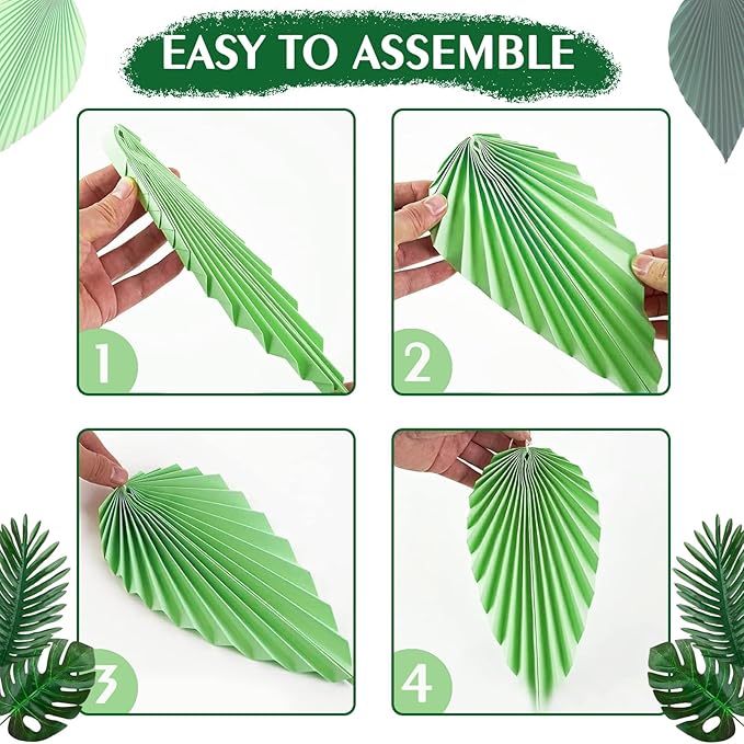 ADLKGG Green Gold Hanging Paper Leaves Wall Backdrop Decor, Paper Palm Leaves - Image 4