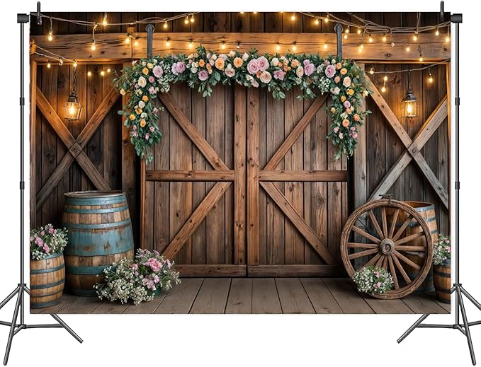 7x5ft Country Wedding Photography Backdrop Rustic Barn Door Photography - Image 6