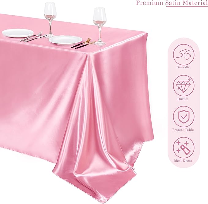 TURSTIN 1 Pack Pink Satin Tablecloth 102 x 58 Inch Overlay Satin Table Cover - Image 4