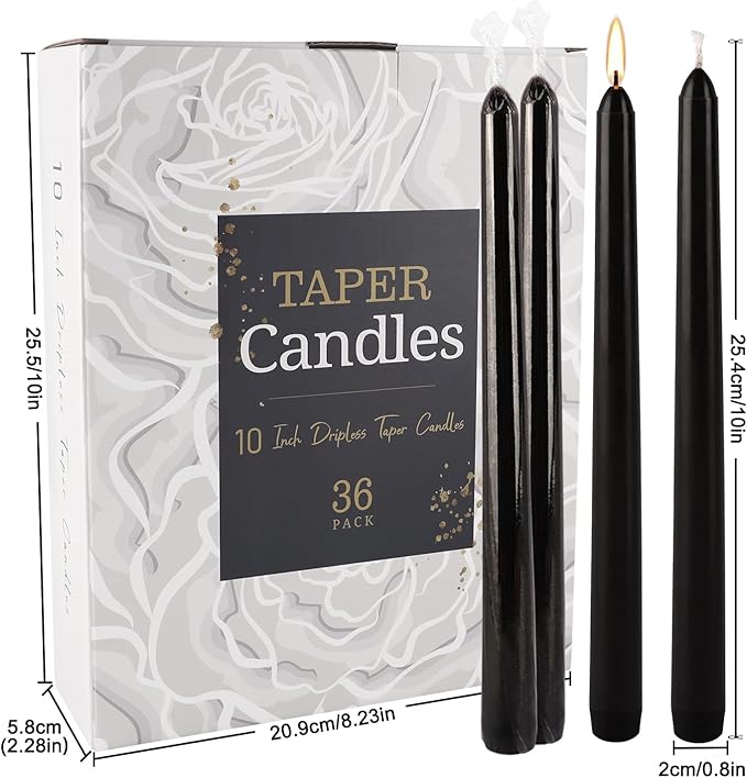 36-Pack 10-Inch Black Taper Candles - Image 4