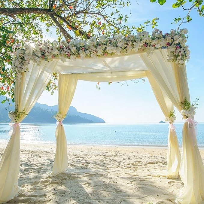 Wedding Arch Draping Fabric Beige Arch Drapes Sheer Backdrop Curtain - Image 2