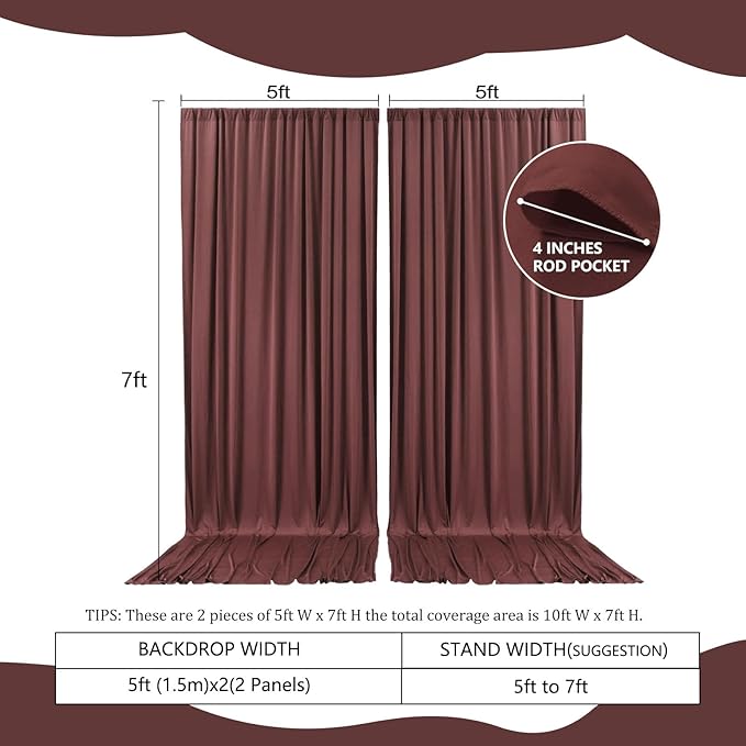 2 Panels Red Brown Backdrop Curtain, 10 x 7 Feet Background Curtains - Image 2