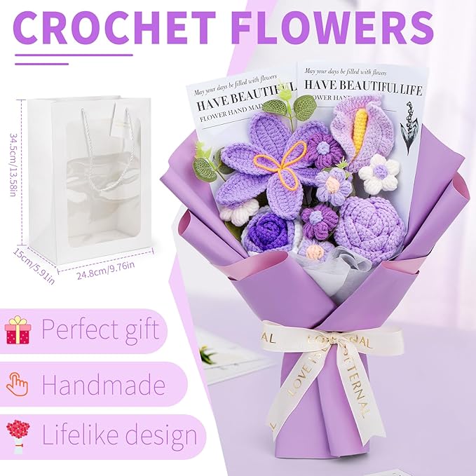 Crochet Flowers Bouquet, Handmade Knitting Crochet Flowers, Tulips Flower and - Image 2