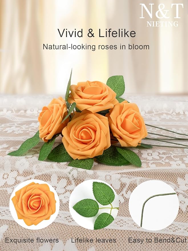 N&T NIETING Artificial Flowers, Fake Flowers Orange Roses Perfect - Image 6
