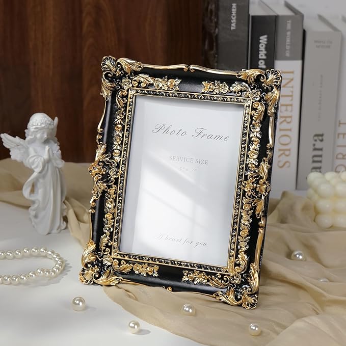 Cuspin Vintage Black and Gold Picture Frame 5x7, Ornate Baroque Resin - Image 8
